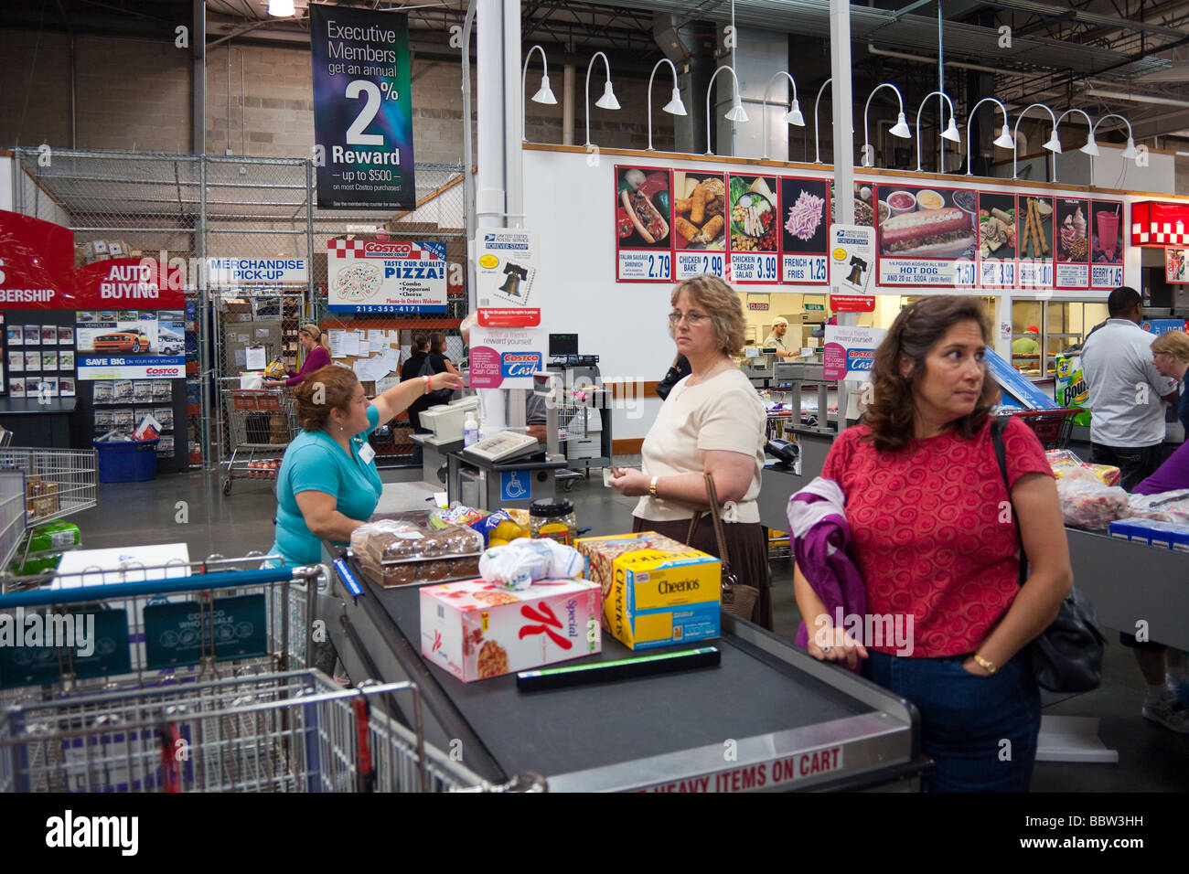 checkout counters, Costco warehouse USA Stock Photo Alamy