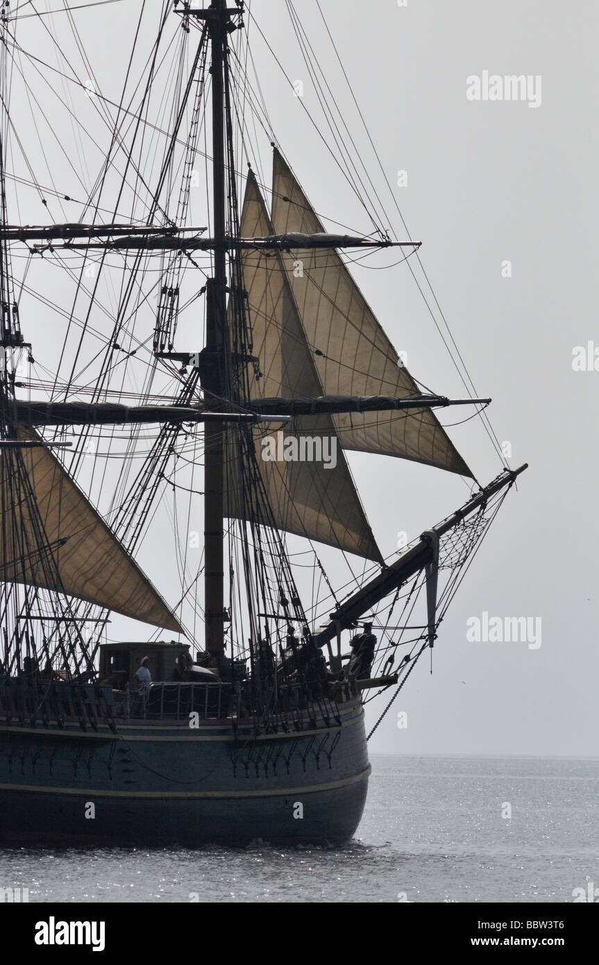 The magnificent replica of the famous HMS Bounty has exited the Main Channel in Los Angeles Harbor Stock Photo