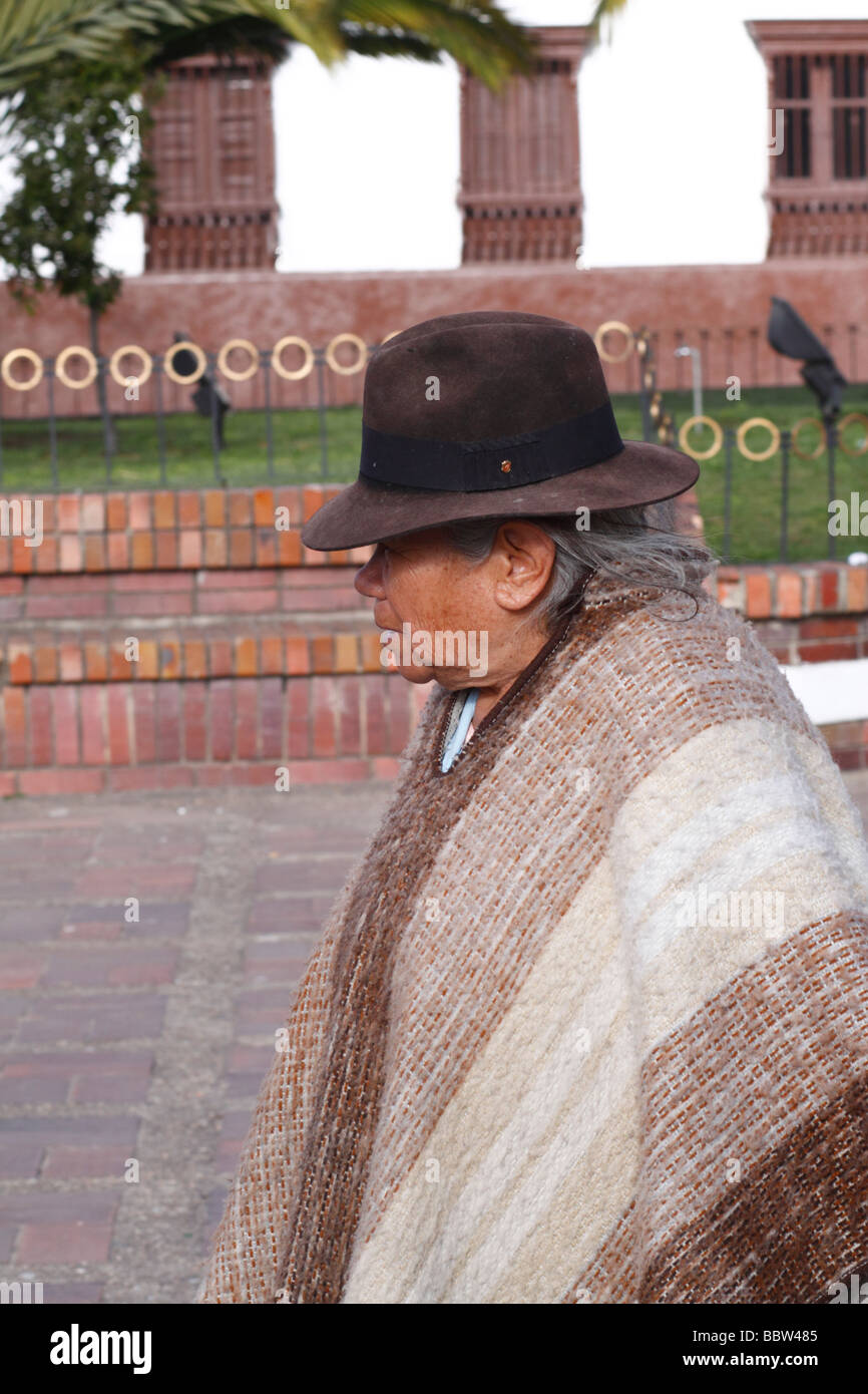 old woman with hat and poncho (ruana). Belén, Boyacá, Colombia, South America Stock Photo