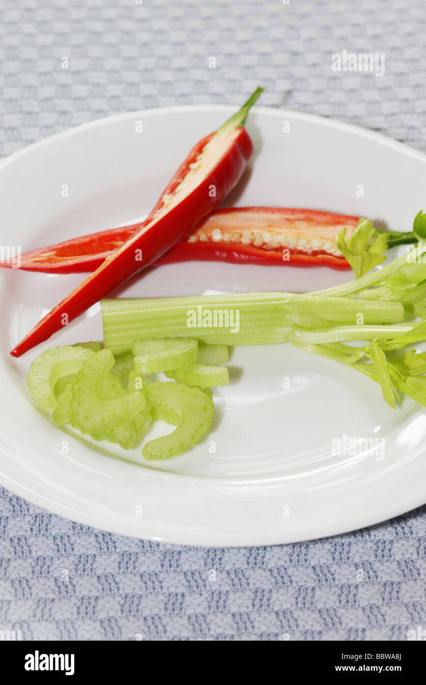 Red Chilli with Celery Stock Photo Alamy