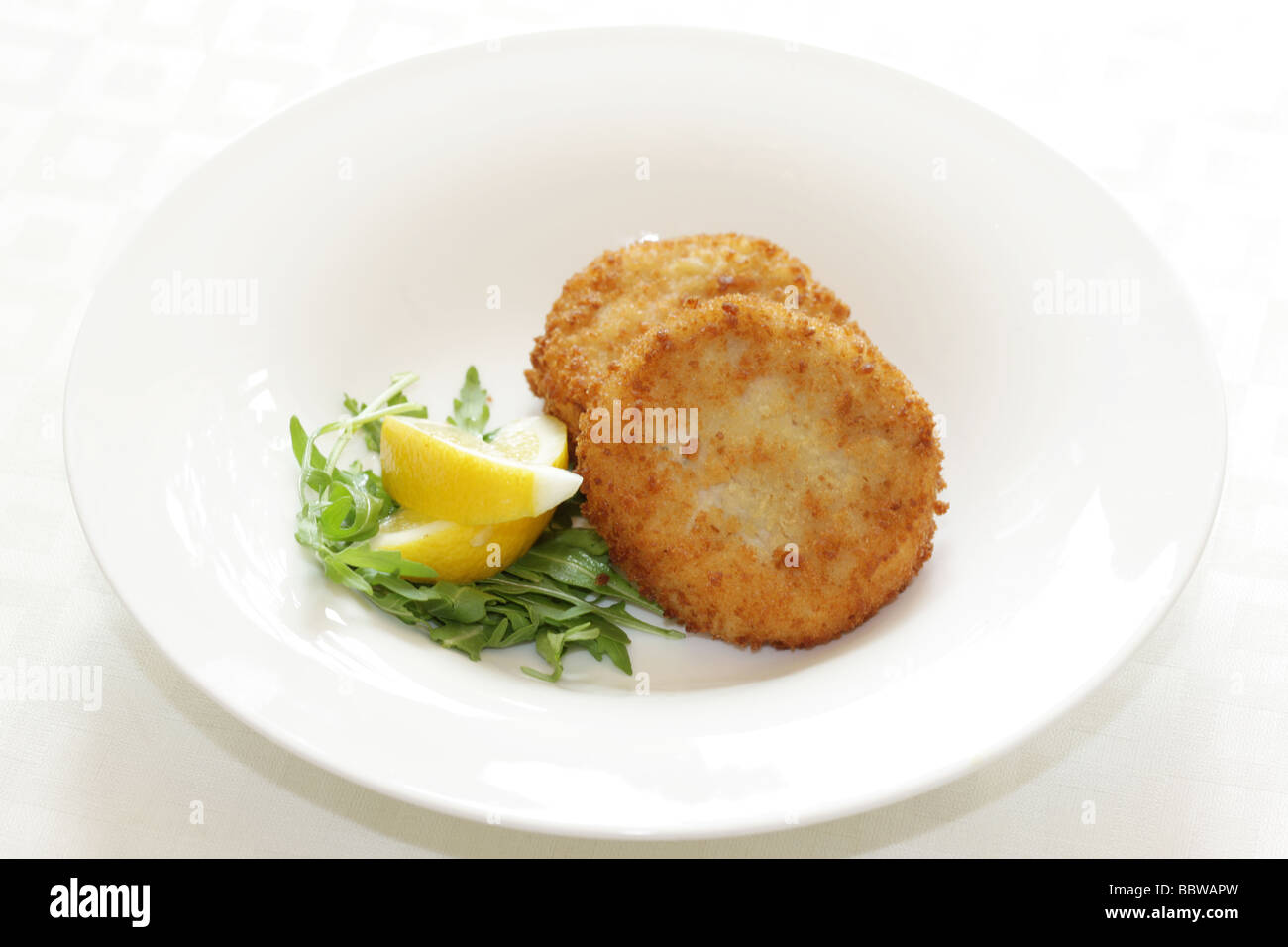 Fresh Healthy Salmon Fishcakes In Breadcrumbs With No People Stock Photo