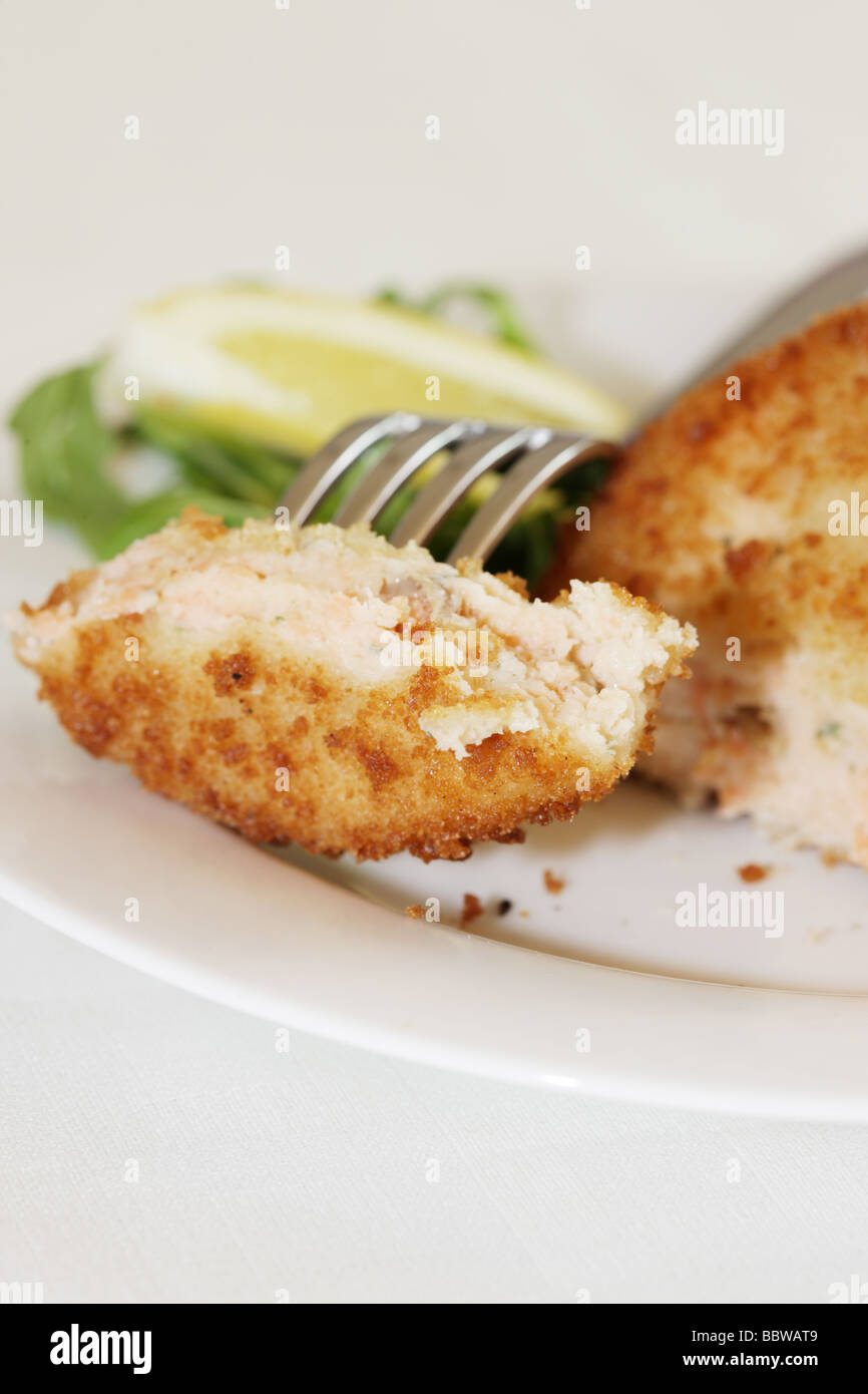 Fresh Healthy Salmon Fishcakes In Breadcrumbs With No People Stock Photo