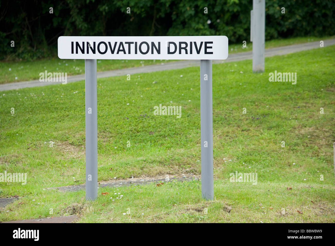 English street name - Innovation Drive, Burgess Hill, West Sussex, UK Stock Photo