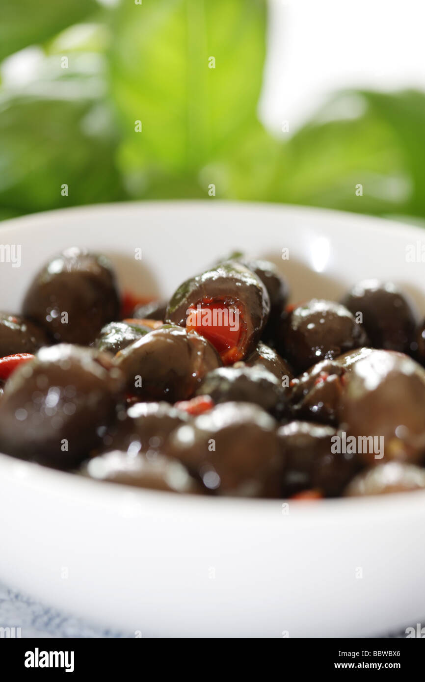 Stuffed Black Olives Stock Photo Alamy