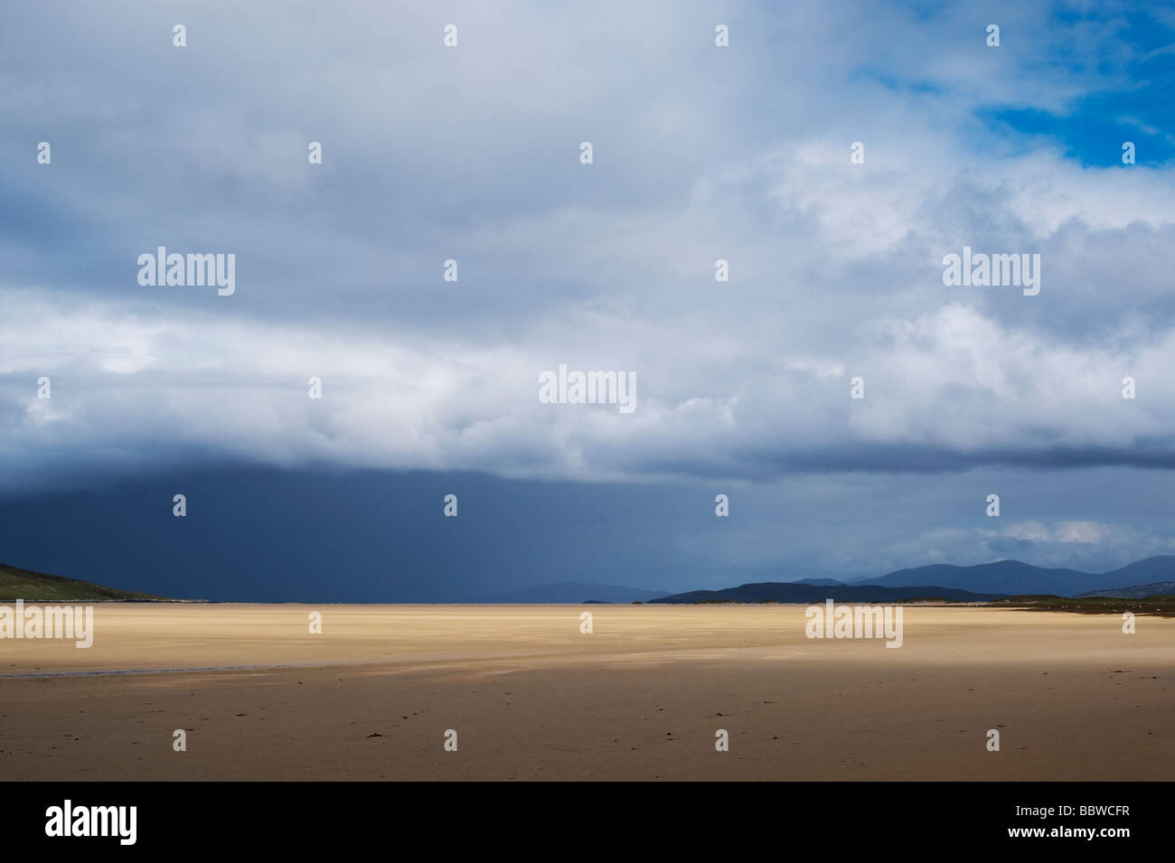 Rain storm and clouds over Traigh Scarista beach, Isle of Harris, Outer hebrides, Scotland Stock Photo