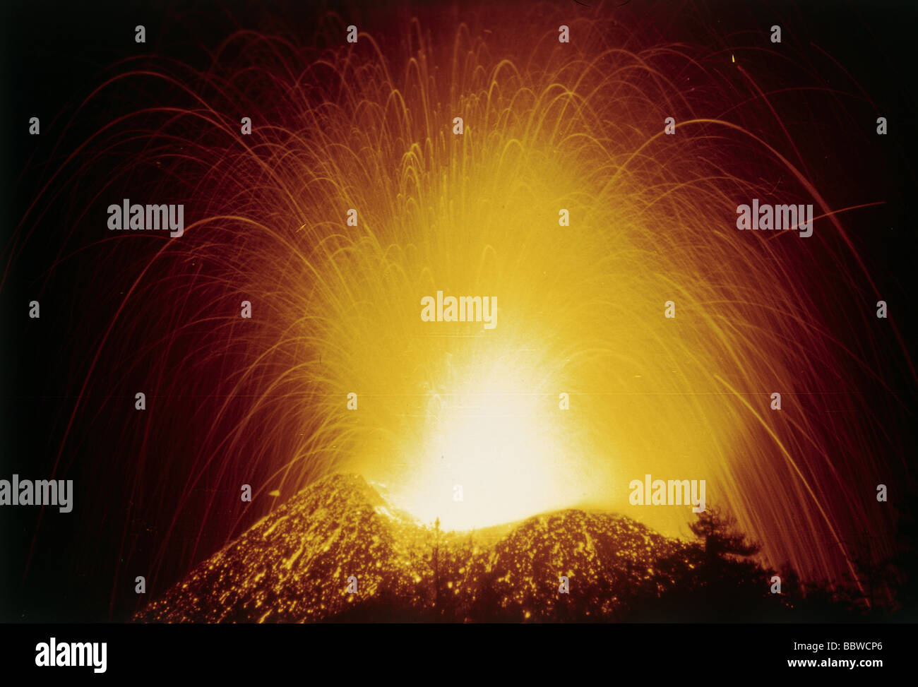 natural disaster / catastrophe, volcanic eruption, Mount Etna, during eruption, Sicily, Italy, 1984, volcanism, lava, volcano, v Stock Photo