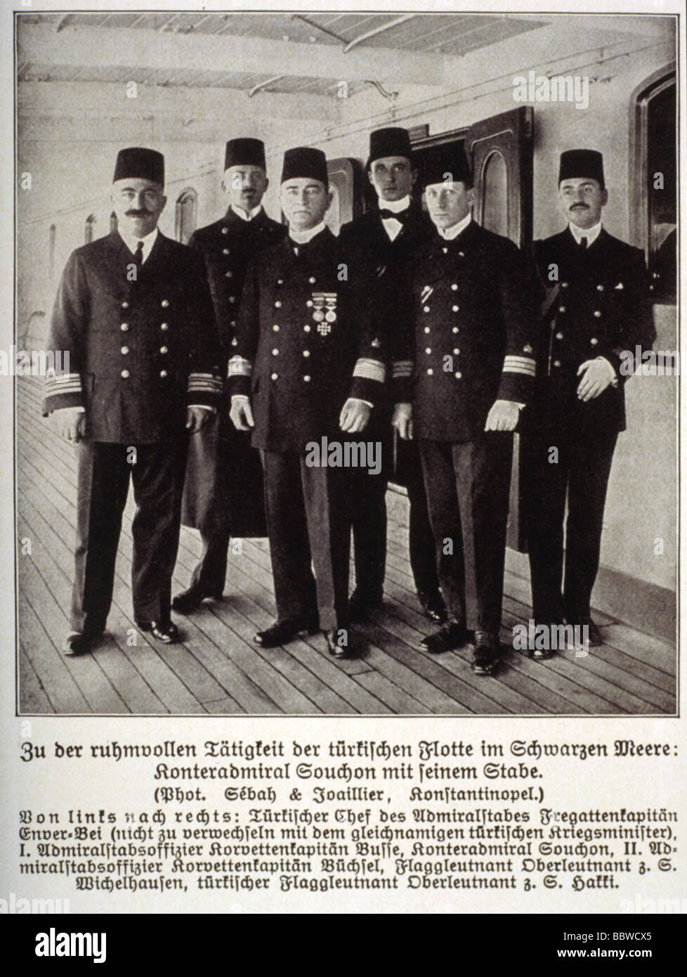 events, First World War / WWI, naval warfare, Admiral Wilhelm Souchon and his staff, 1915, Stock Photo