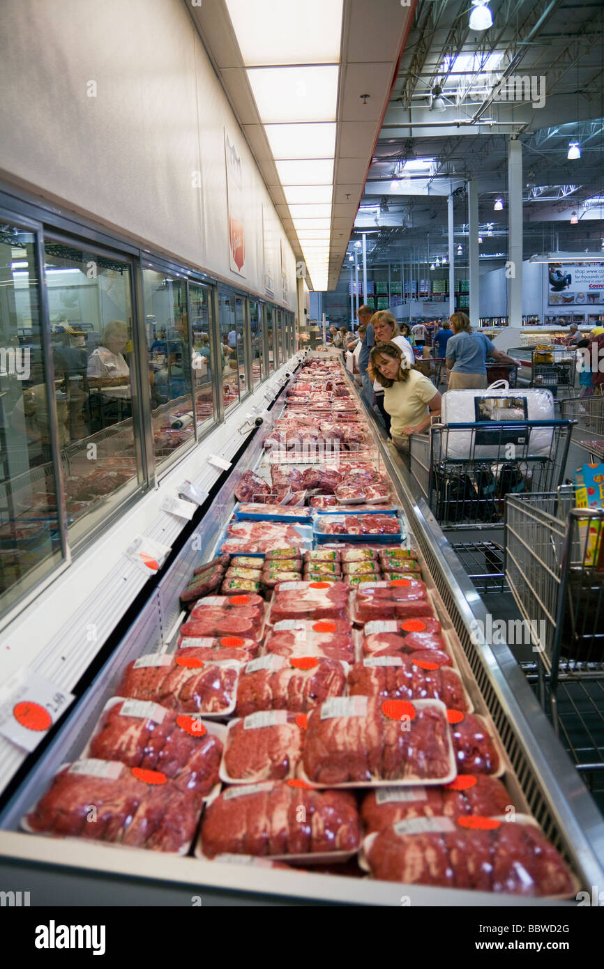 frozen meat products freezer Costco warehouse USA Stock Photo