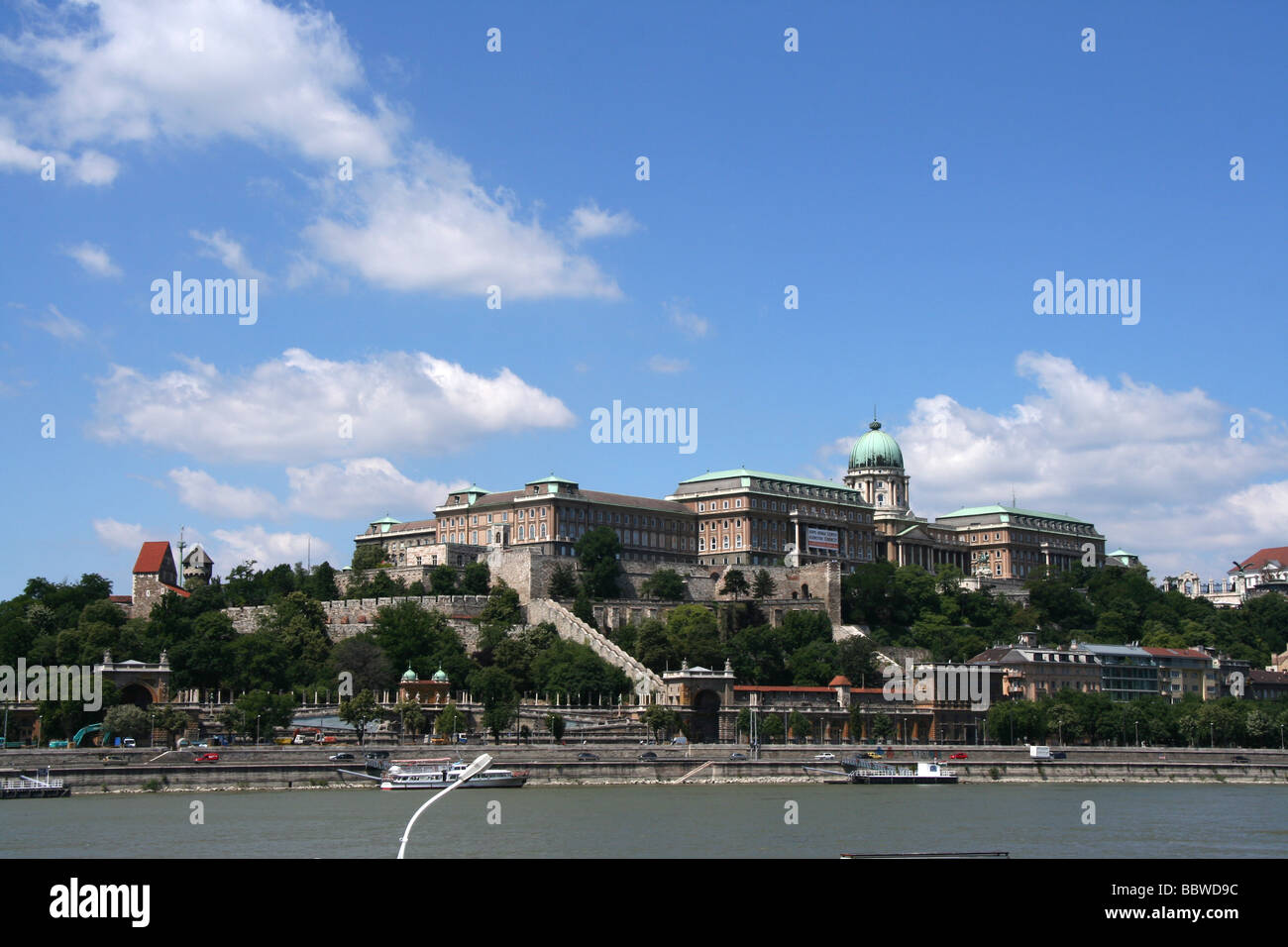 Buda castle Royal Palace on the hill alongside the River Danube at ...