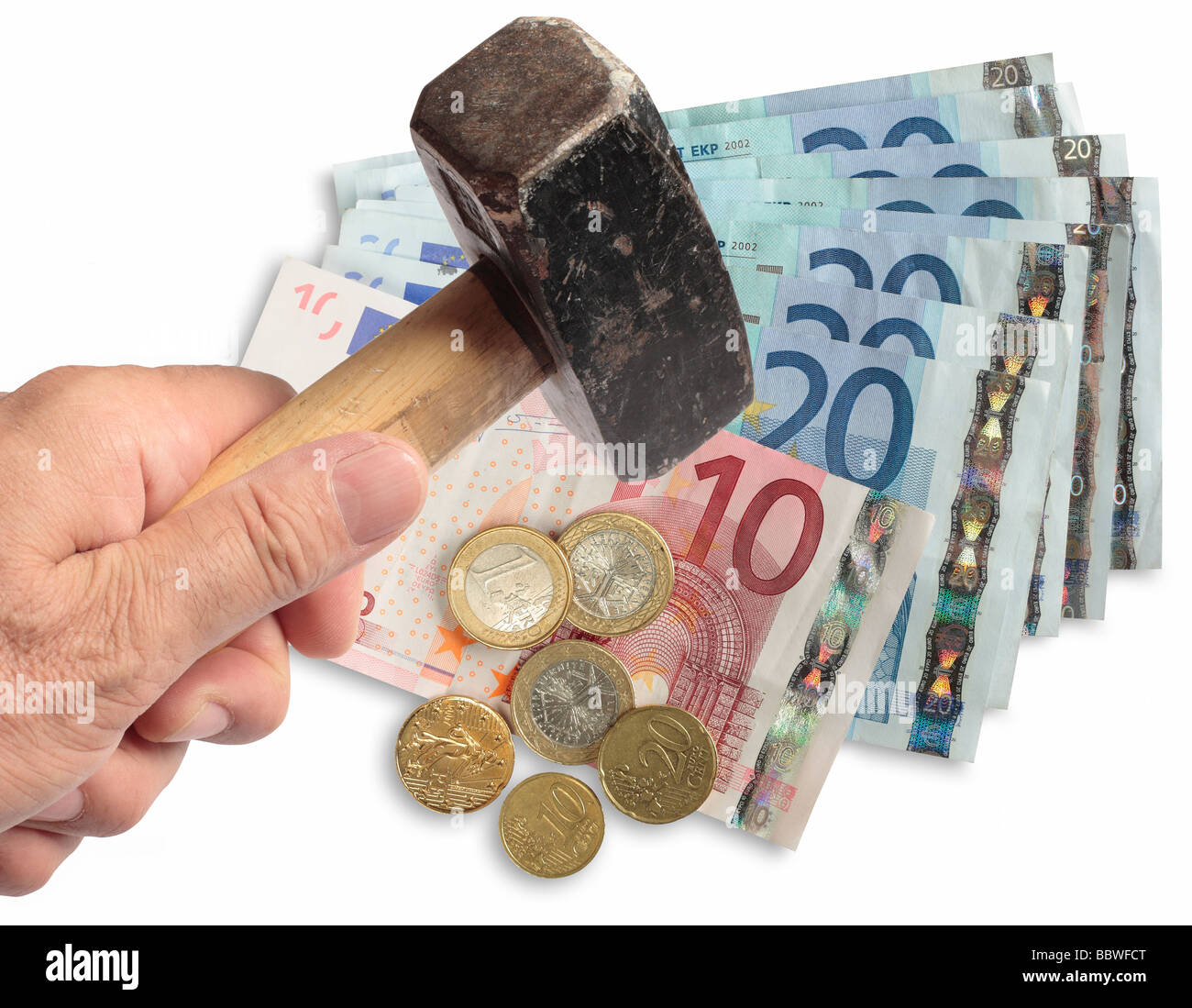 Euro being hammered on the foreign exchanges. Stock Photo