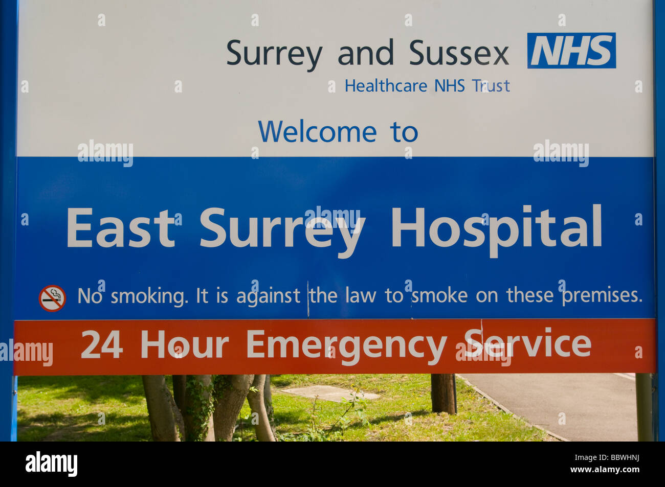 East Surrey NHS Hospital Sign Redhill England Stock Photo Alamy
