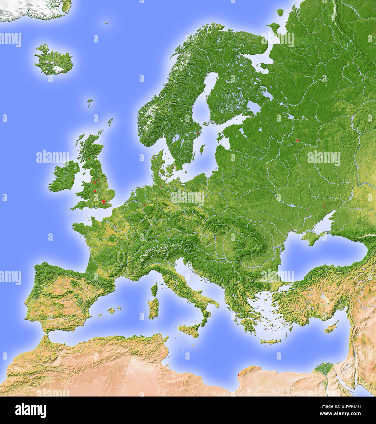 Europe, shaded relief map. Stock Photo