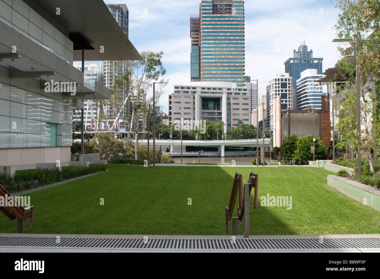Green space at the South Bank Cultural Centre Brisbane Australia Stock