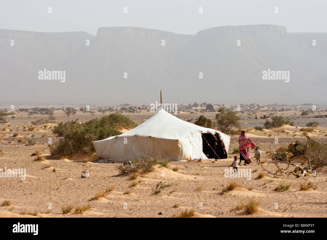 Nomadic People in the Desert in Mauritania Stock Photo
