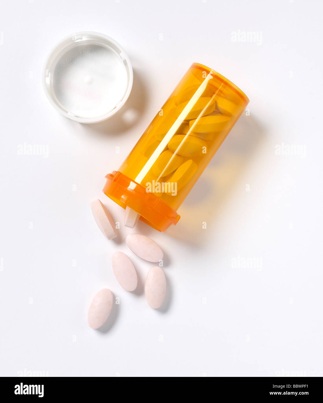 Pill bottle container elevated view Stock Photo