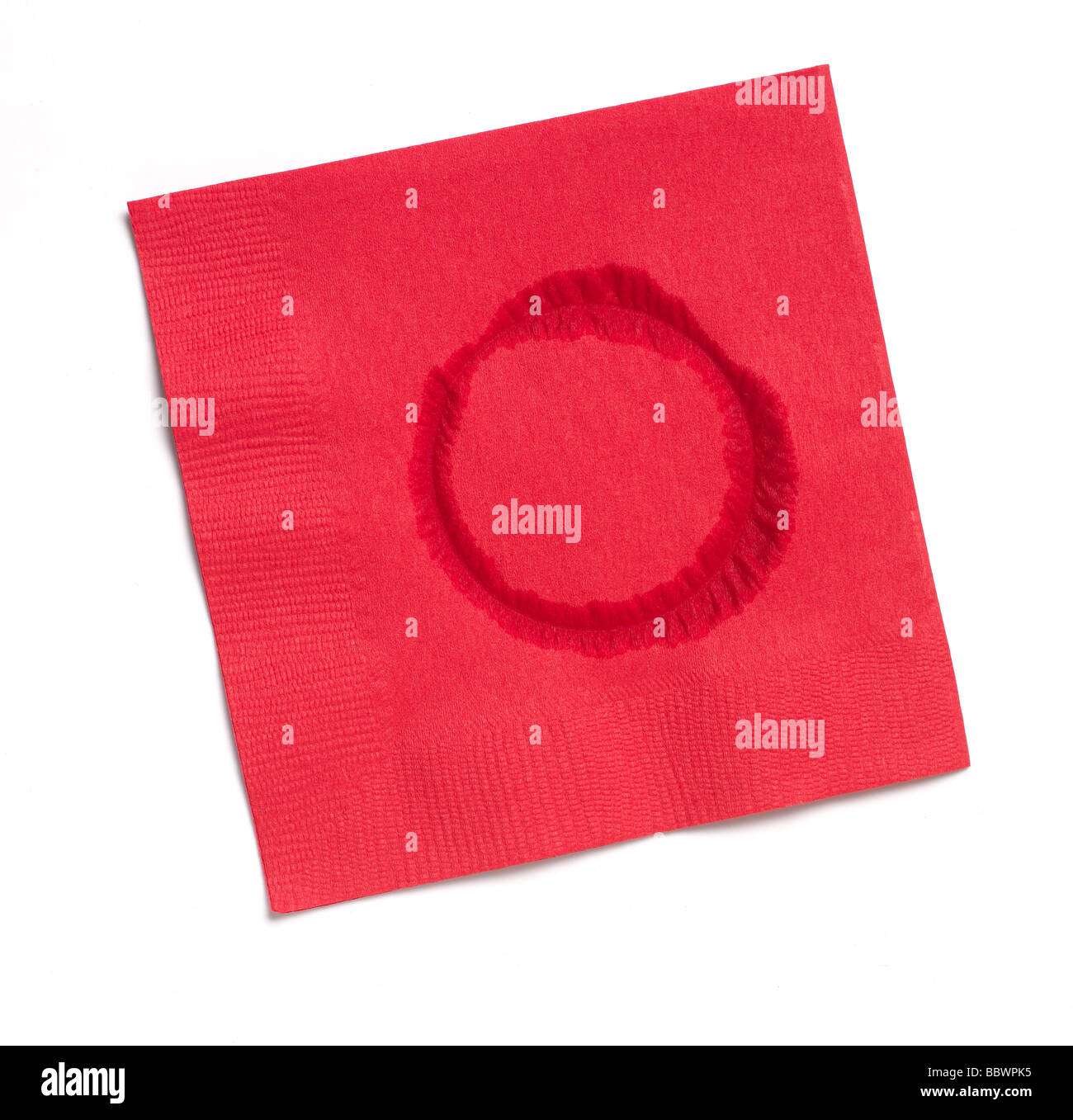 Red Paper napkin with water ring Stock Photo