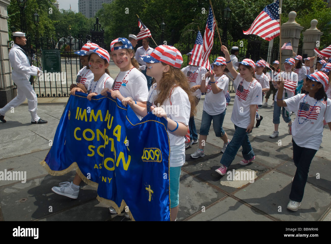 Students the Immaculate Conception School march in the annual Flag Day Parade in New York Stock Photo