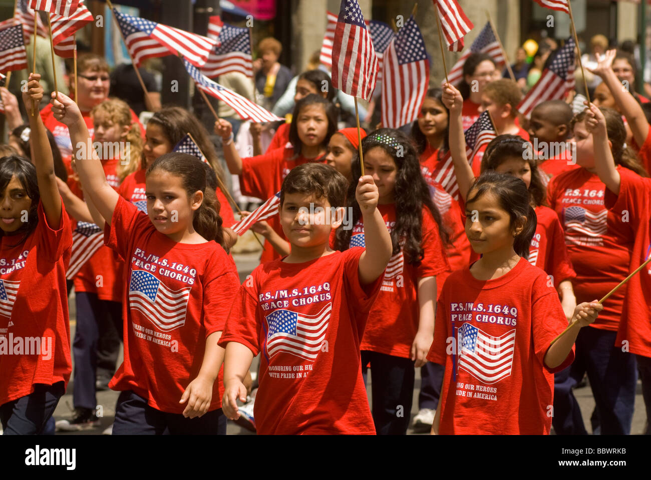 Students from PS MS 164Q school march in the annual Flag Day Parade in