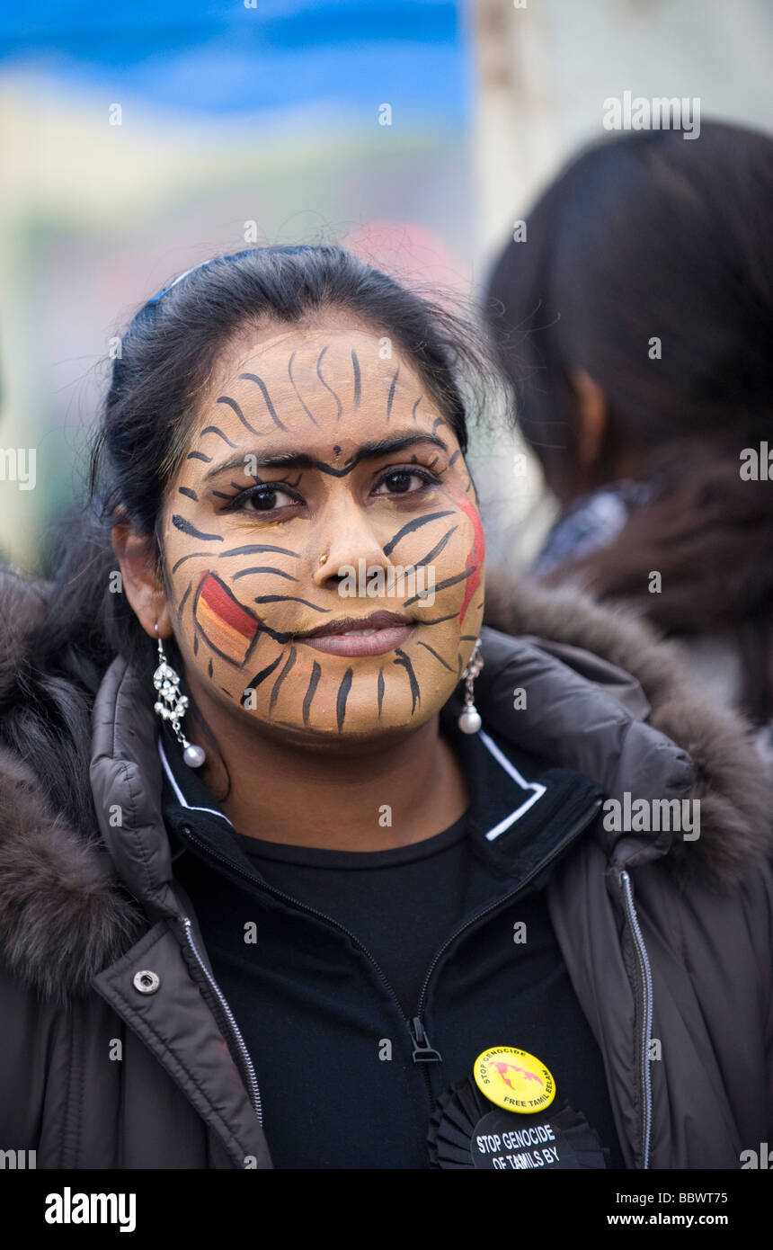 Tamil supporters protest in central London calling for a stop to fighting in the Sri Lankan civil war Stock Photo