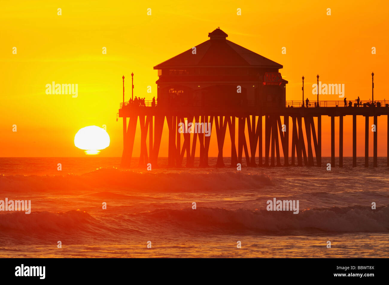 Ruby's Diner at the pier during sunset, Huntington Beach CA Stock Photo ...
