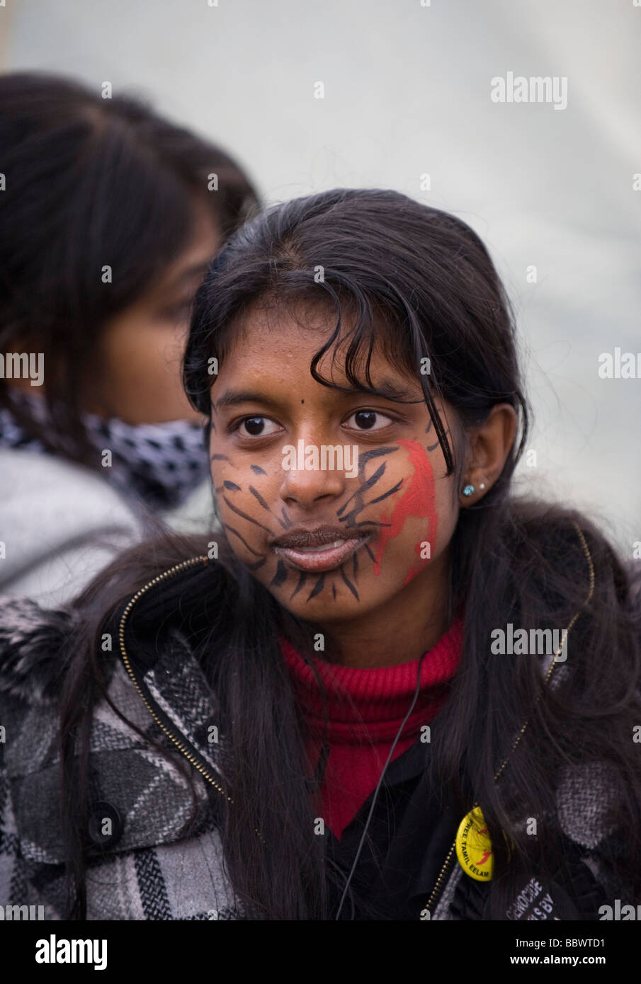 Tamil supporters protest in central London calling for a stop to fighting in the Sri Lankan civil war Stock Photo