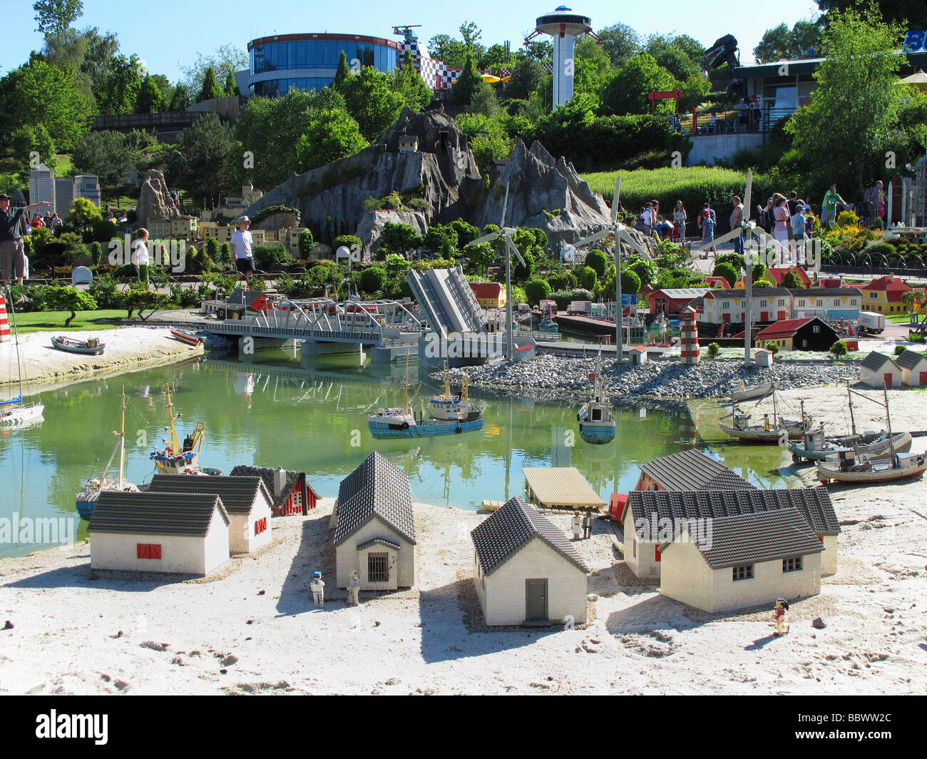 L Legoland Windsor Miniland scene depicting a fishing village Stock Photo