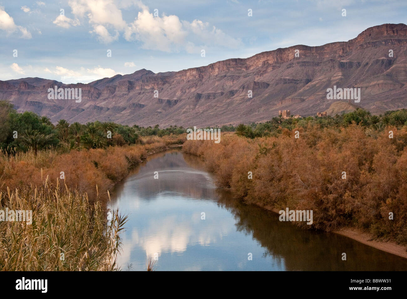 Kasbah of Tamnougalt and Jebel Kissane in the Anti Atlas in the Draa Valley in Morocco North Africa Stock Photo