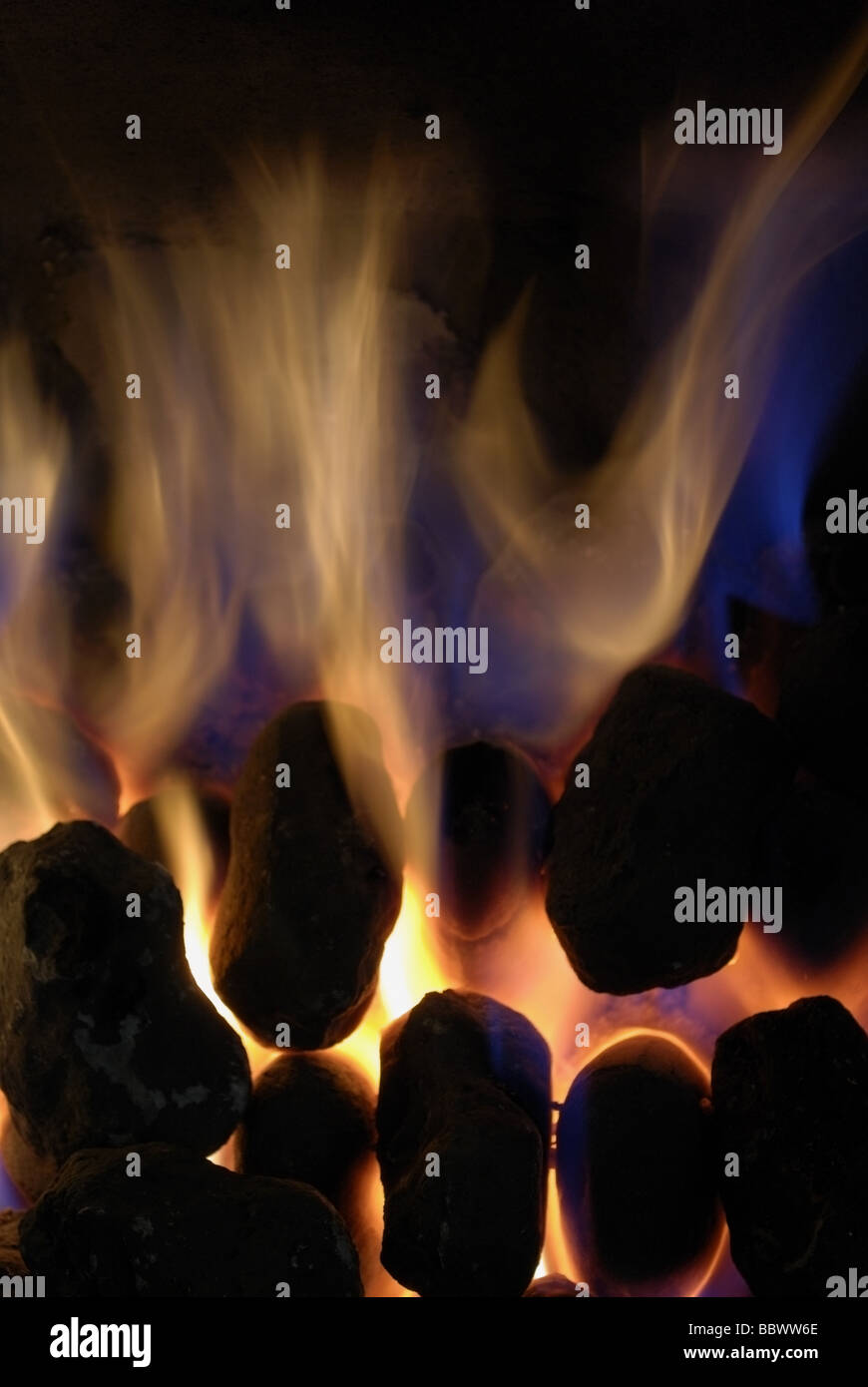 Detail of charcoal burning in fireplace Stock Photo Alamy