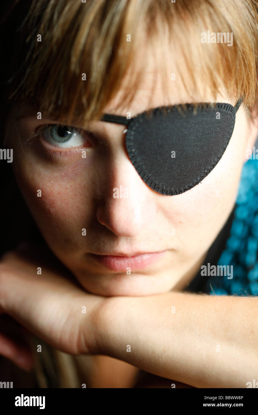 Woman with black eye patch Stock Photo Alamy