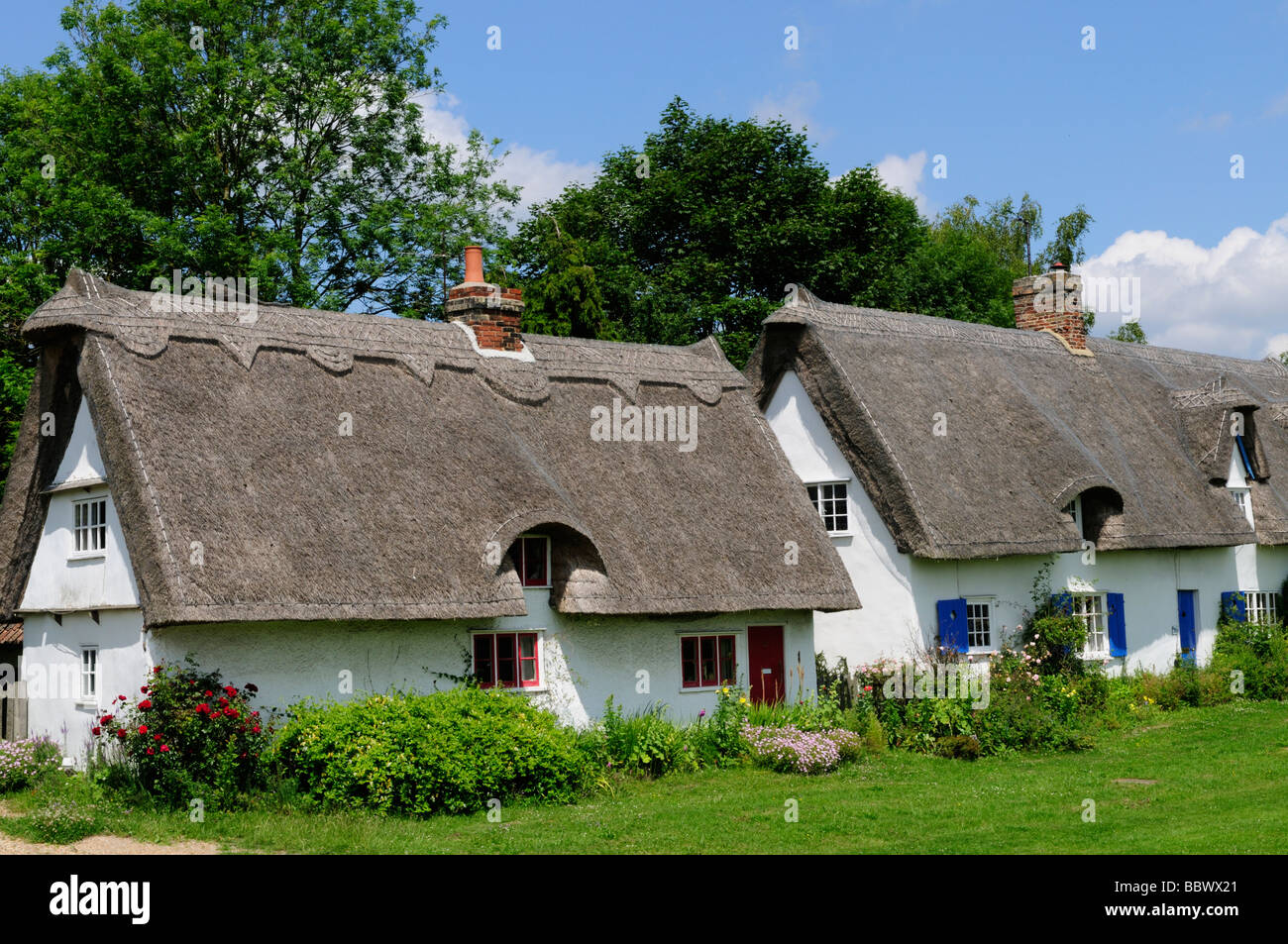 Thatched Cottages at Barrington Cambridgeshire England UK Stock Photo