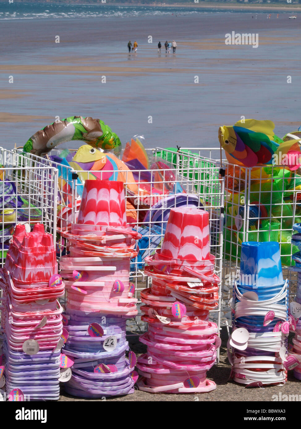 Beach goods for sale at Westward Ho, Devon Stock Photo