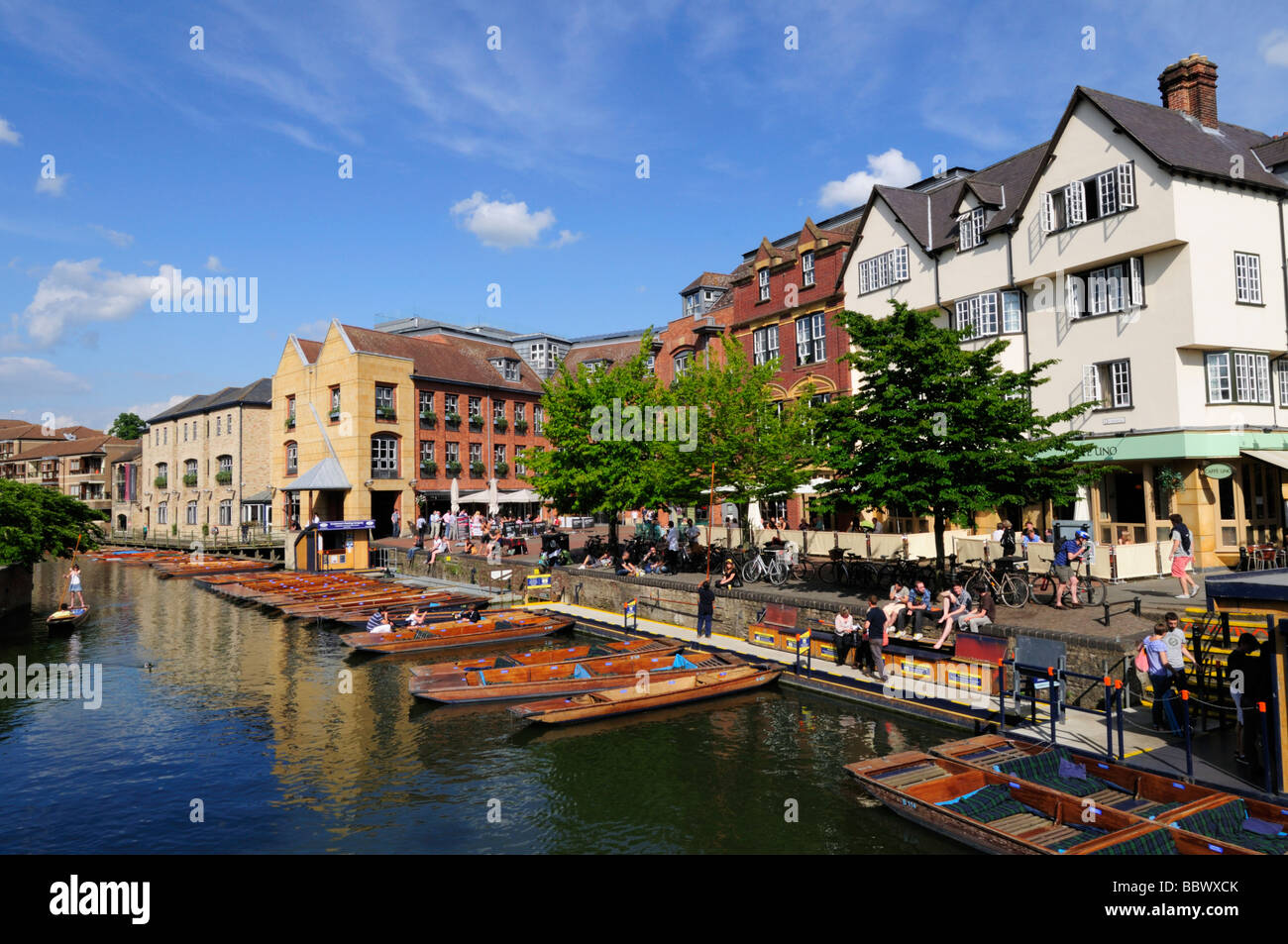 Punting on the River Cam at the Quayside and Magdalene Bridge area  of Cambridge England UK Stock Photo