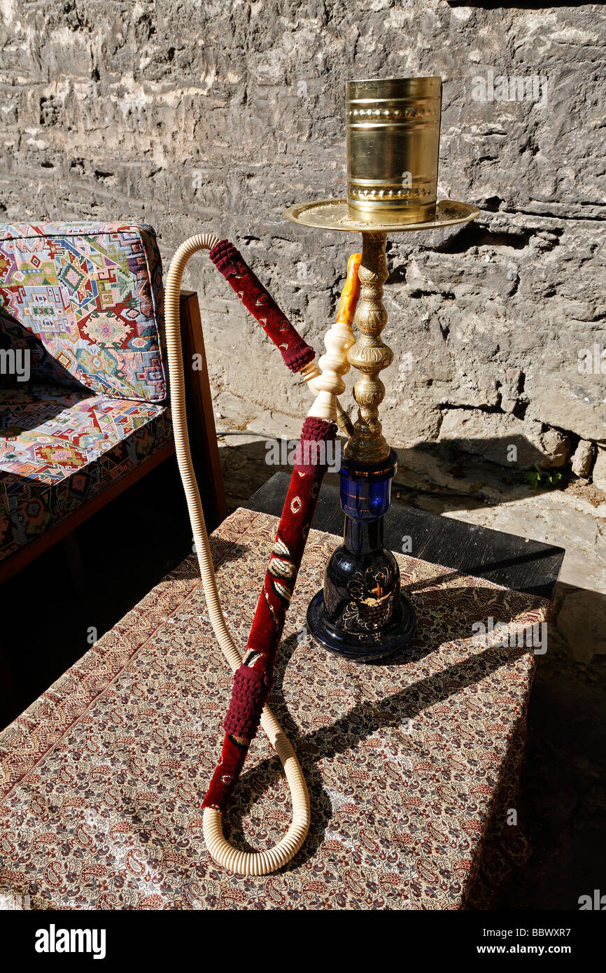 Fine Turkish water pipe, Nargile, on a low table outside, Sultanahmet