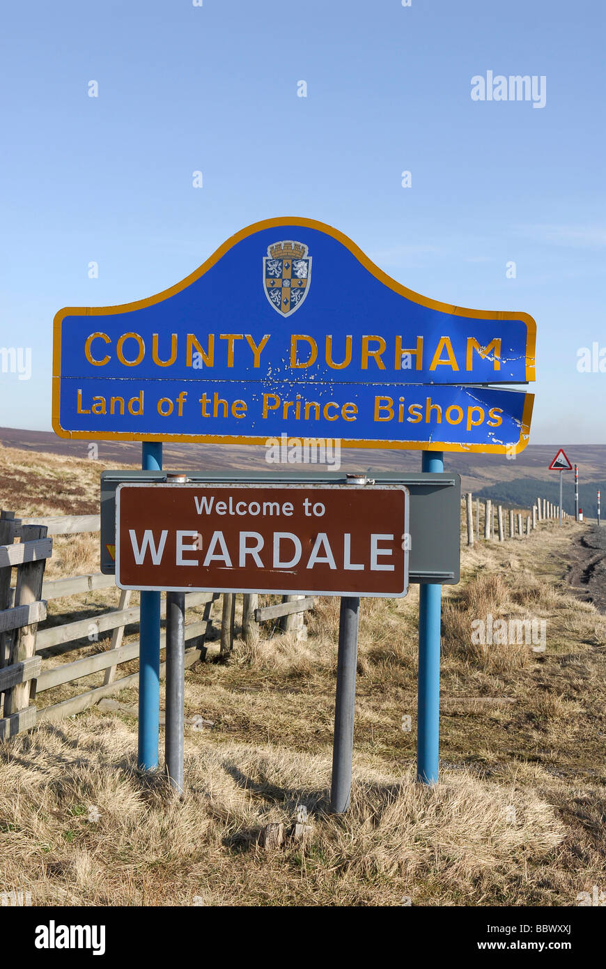 County Durham sign land of the prince to Weardale Stock