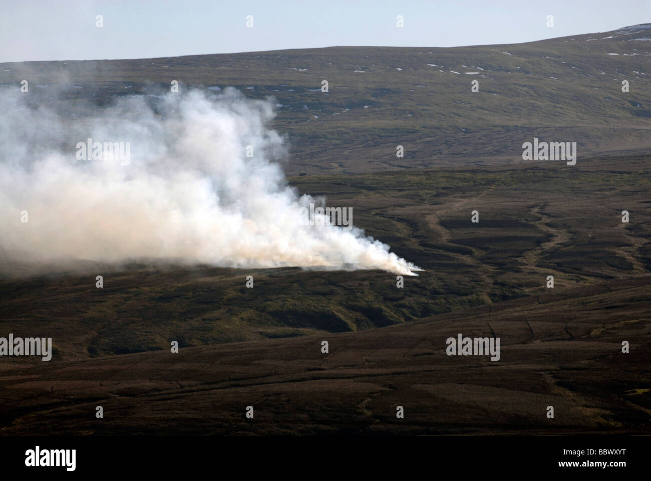 Heathland fire or peat fire Stock Photo