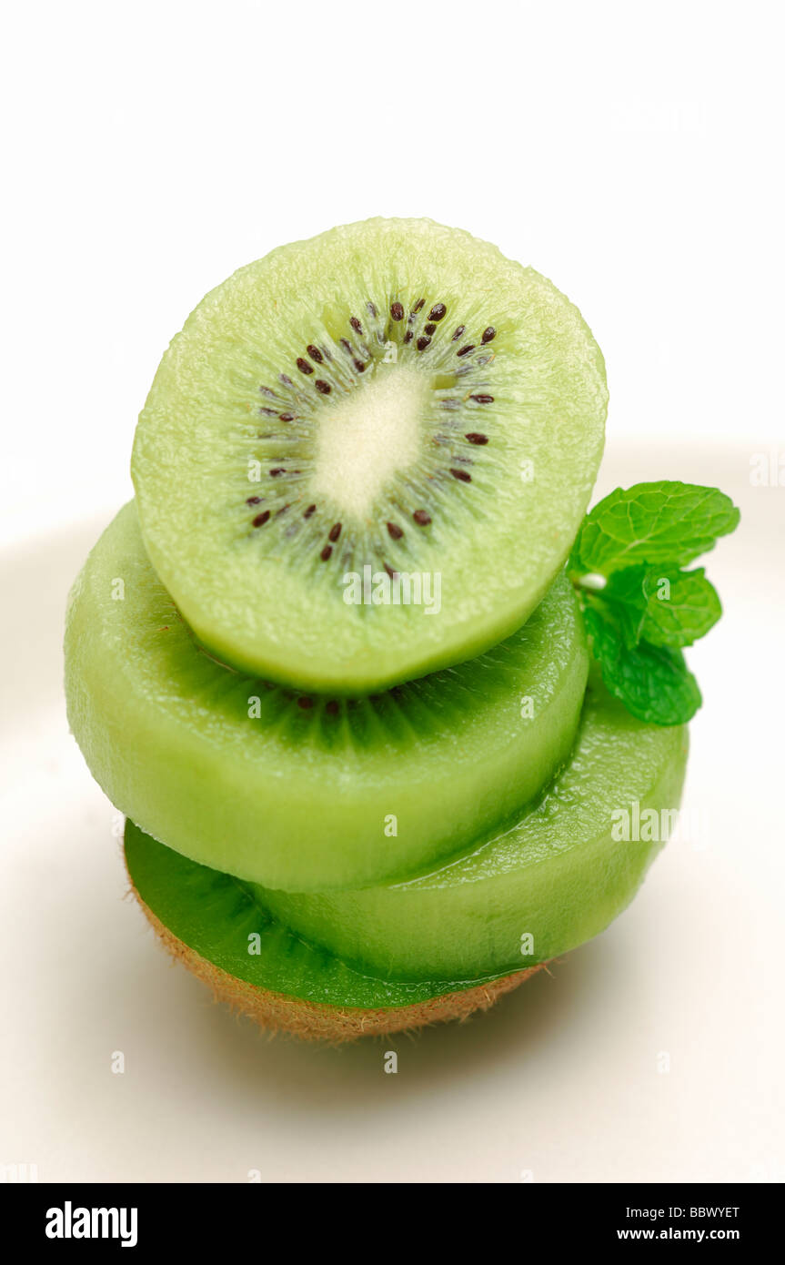 Sliced Kiwi Fruit and Mint Stock Photo