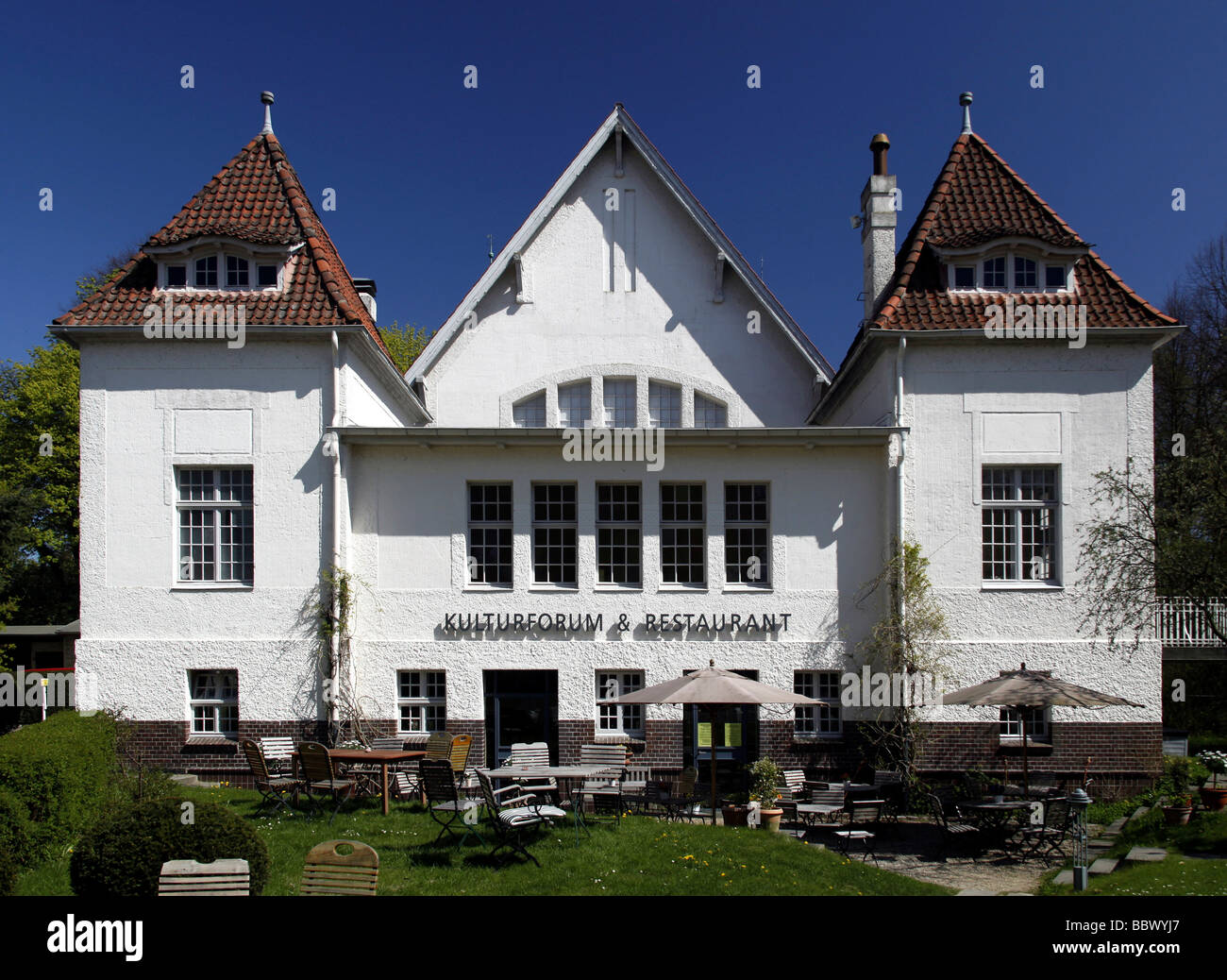 Kulturforum cultural building in a former Art Nouveau swimming pool, Ploen, Holstein Switzerland, Schleswig-Holstein, Germany,  Stock Photo