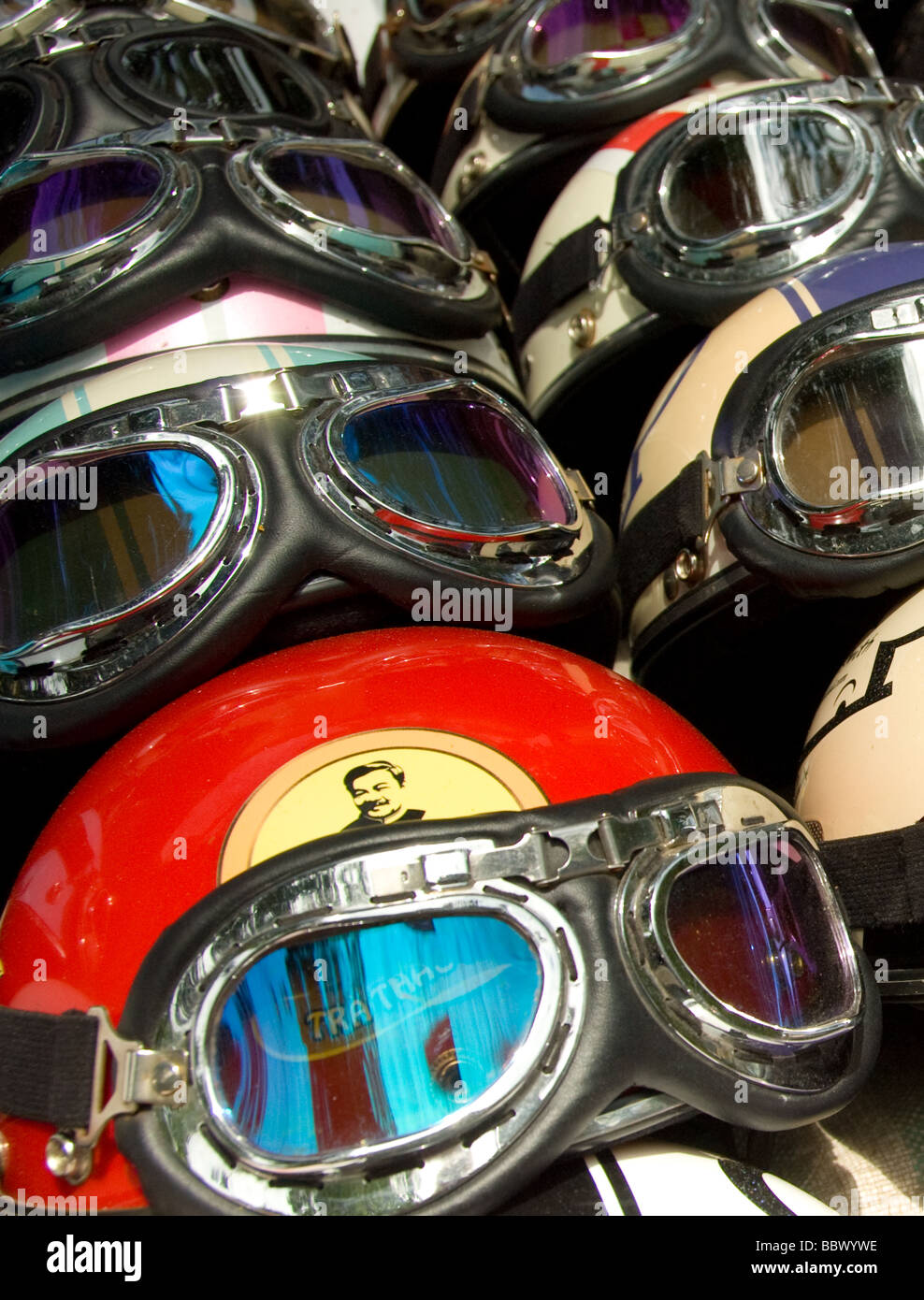 Motorbike helmets for sale Stock Photo Alamy