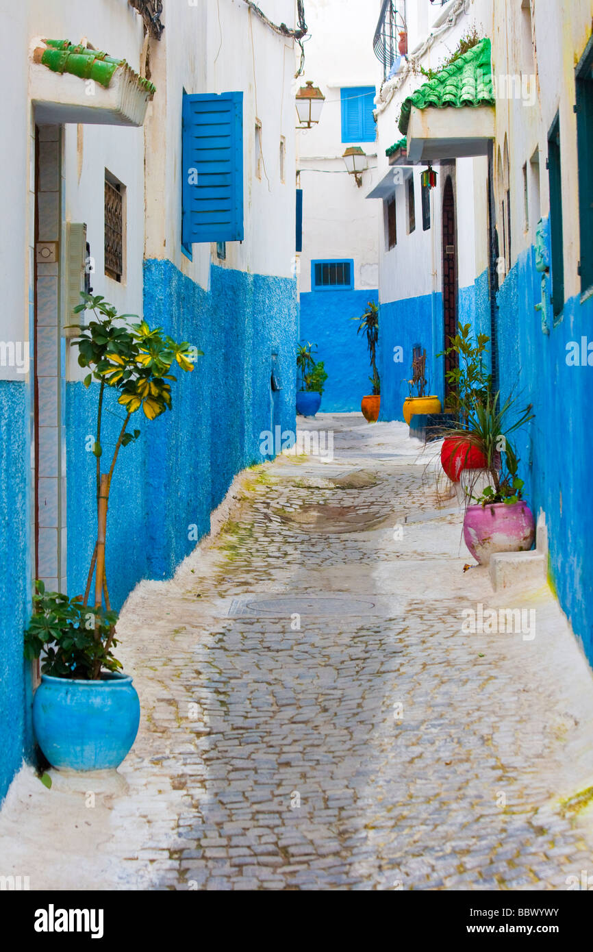 Narrow Alley in the Kasbah in Rabat Morocco Stock Photo