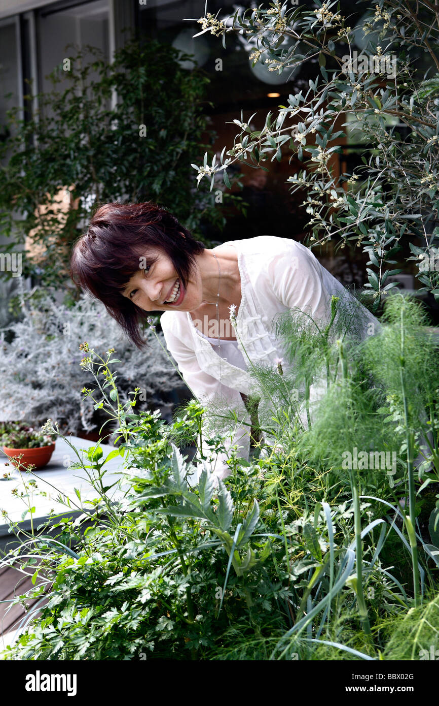 Harumi Kurihara in her garden Stock Photo