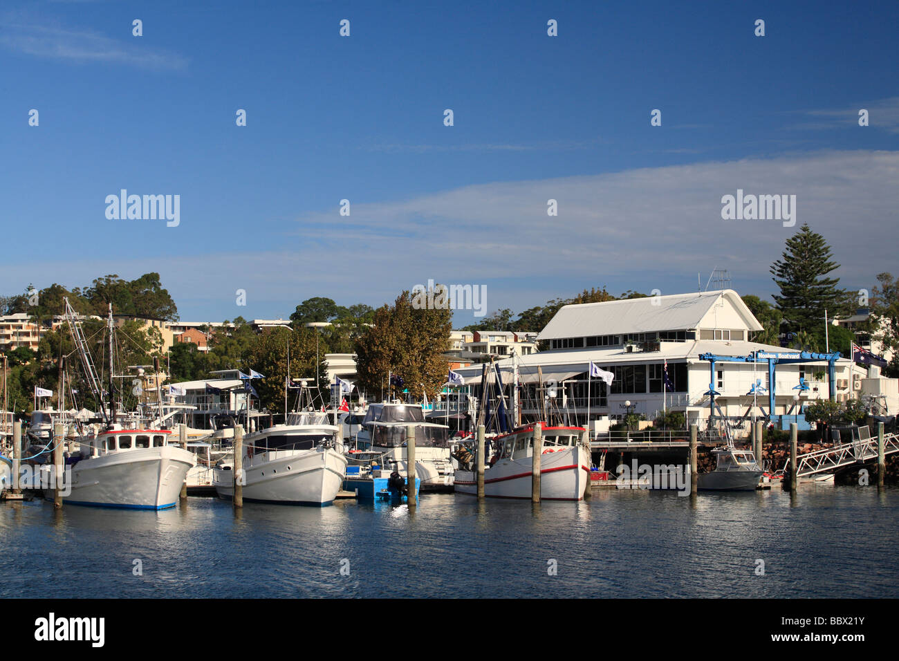 Boats at Nelson Bay marina, Port Stephens, NSW Australia Stock Photo