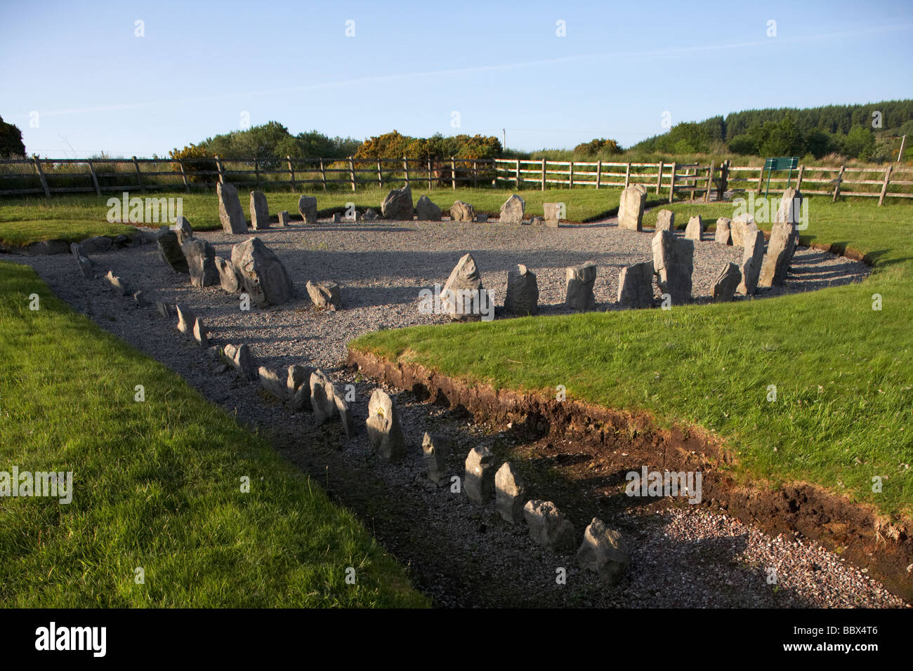 drumskinney stone circle cairn and alignment stone row county fermanagh northern ireland uk Stock Photo