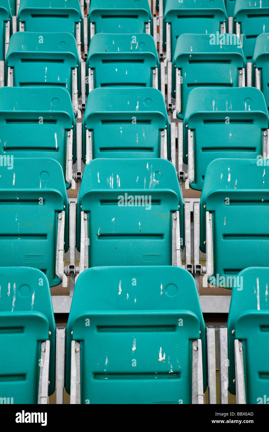 A collection of folded seats in a grandstand, England. Stock Photo