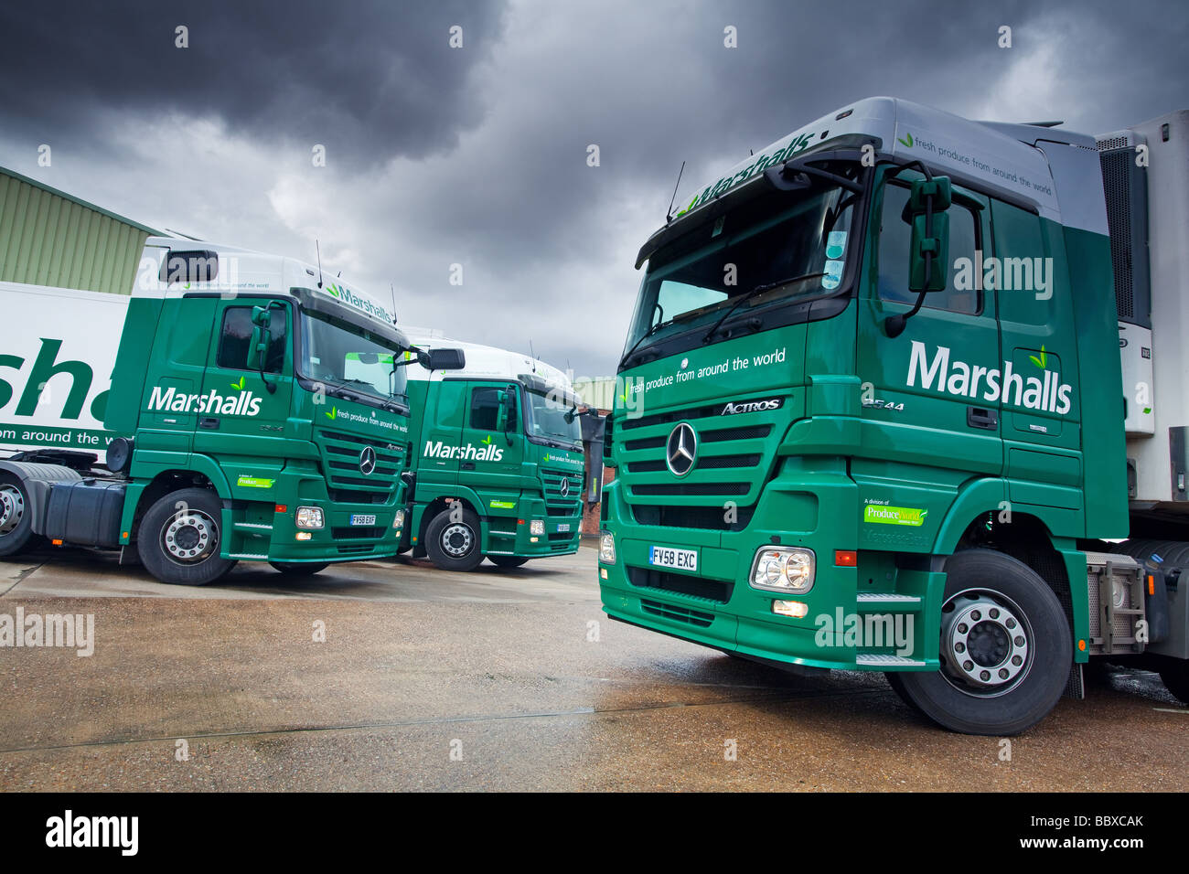 Mercedes Benz trucks in an industrial setting Stock Photo