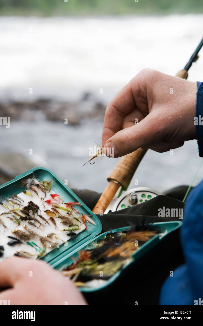 Fishing tackle used for fly-fishing Sweden. Stock Photo
