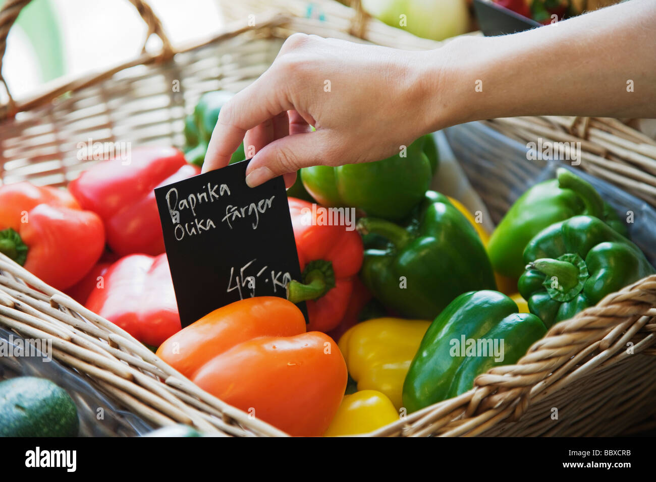 Sweet pepper in a basket closeup Stock Photo Alamy