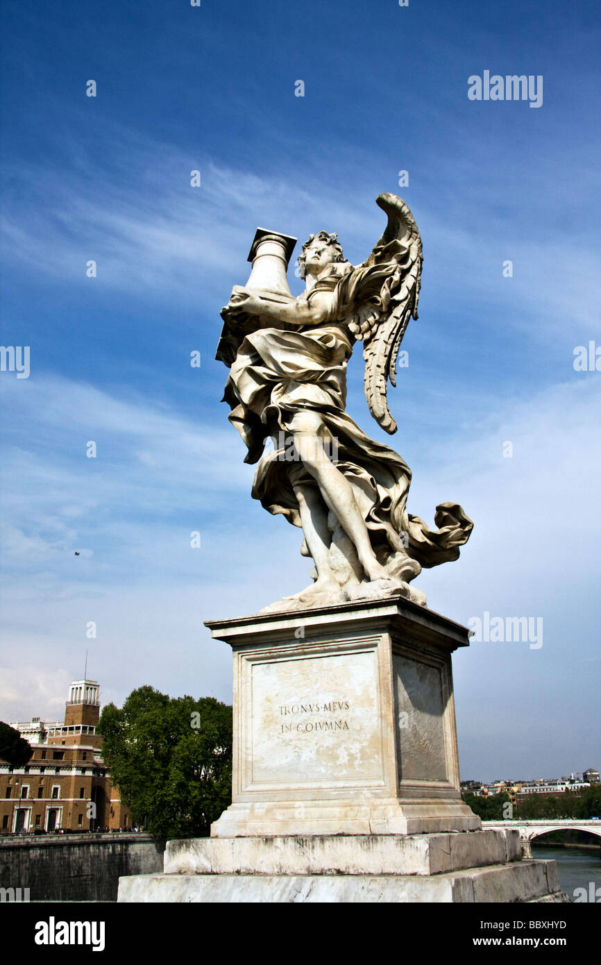 Angel with the column Sculptor Antonio Raggi Tronus meus in columna Angel Sant Angelo bridge Rome latium Italy Stock Photo