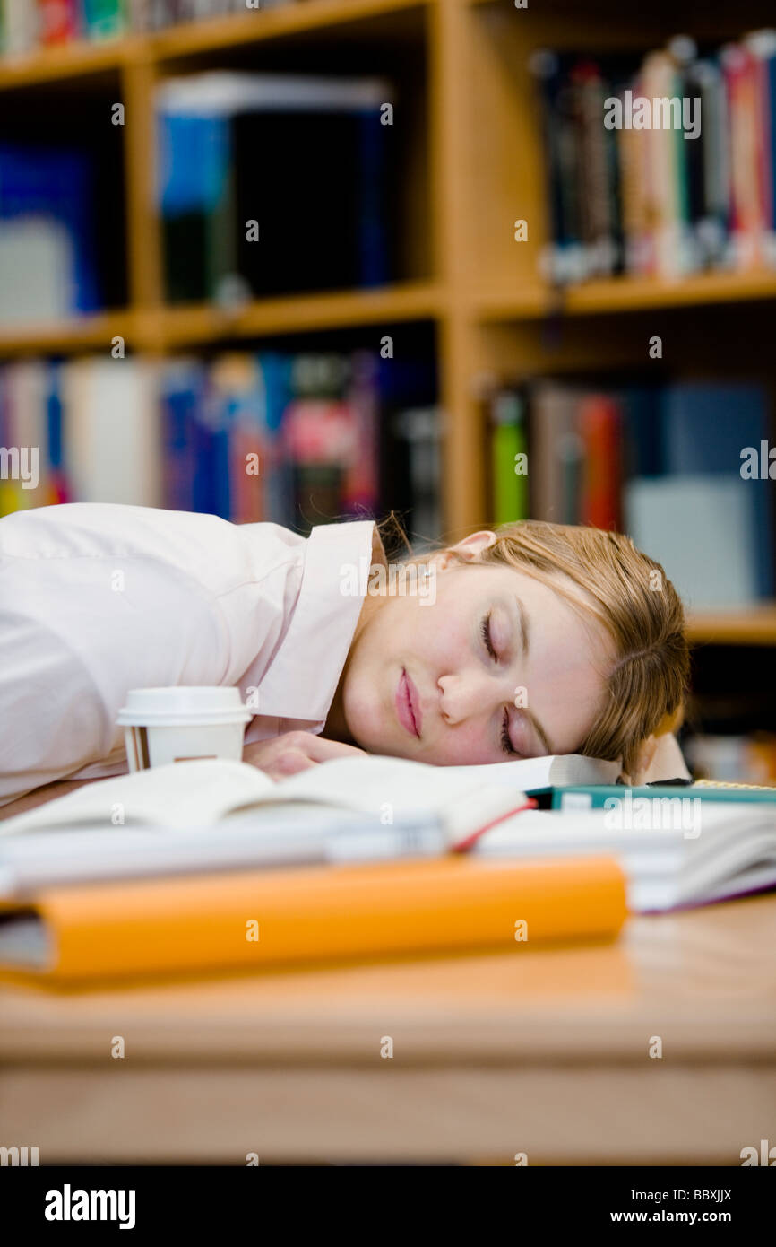 A female student who has fallen asleep Sweden. Stock Photo