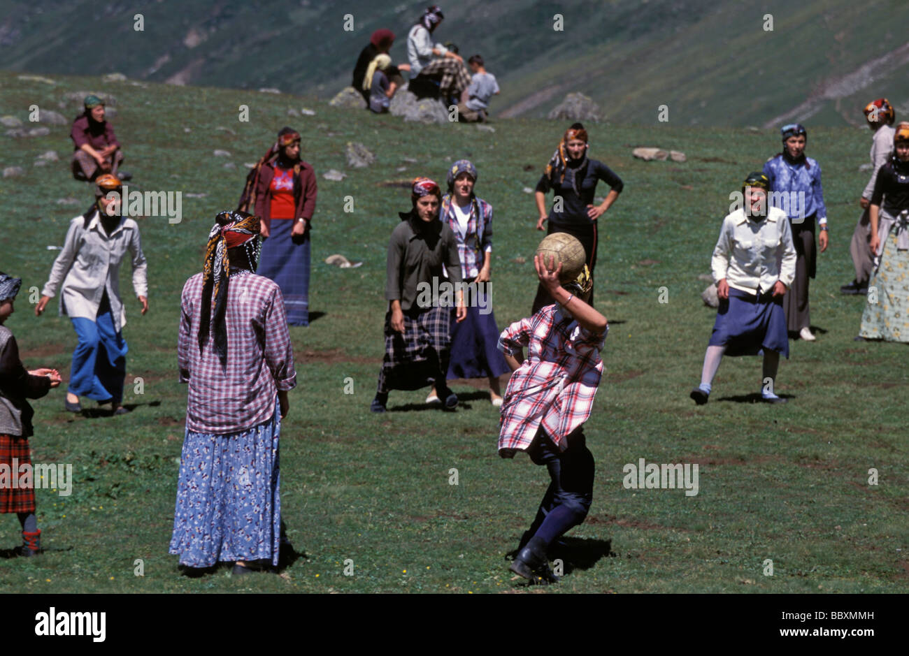 Girls playing hitball in Zigana highlands of Trabzon Turkey Stock Photo