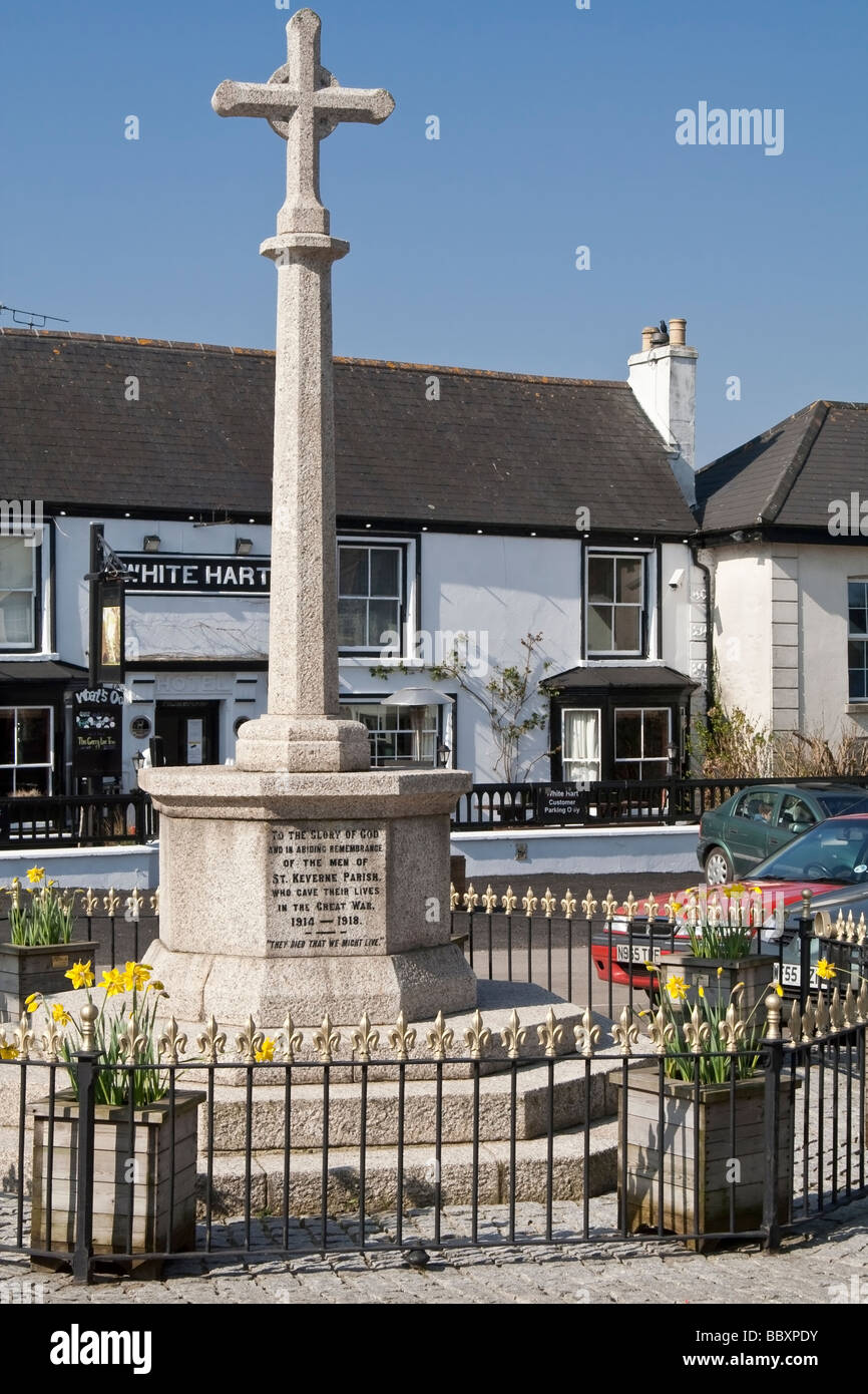 The war memorial in St. Keverne, Cornwall, UK. Stock Photo